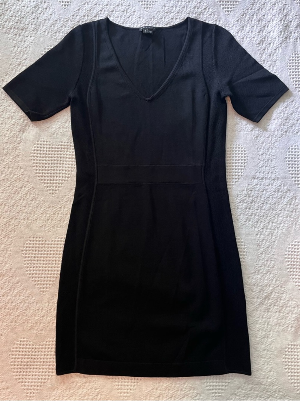 Theory V-neck Mini Dress Little Black Dress Style JuliaLynn Ventura size M - Picture 3 of 11
